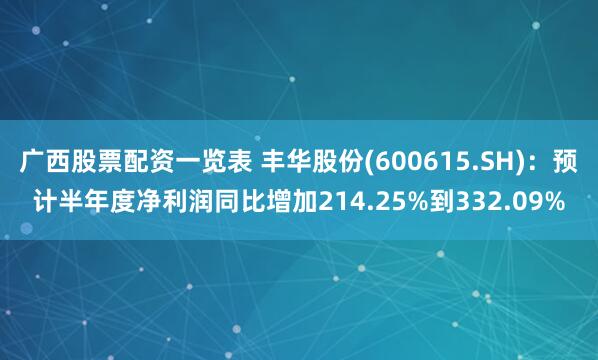 广西股票配资一览表 丰华股份(600615.SH)：预计半年度净利润同比增加214.25%到332.09%