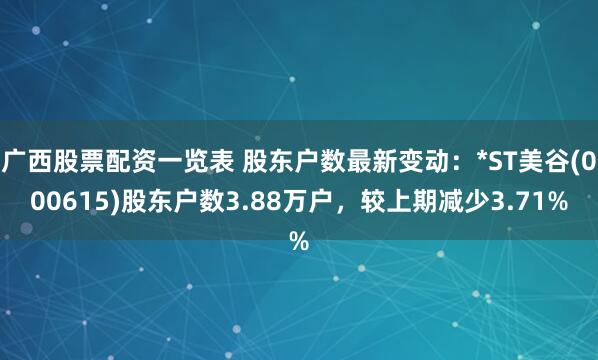 广西股票配资一览表 股东户数最新变动：*ST美谷(000615)股东户数3.88万户，较上期减少3.71%